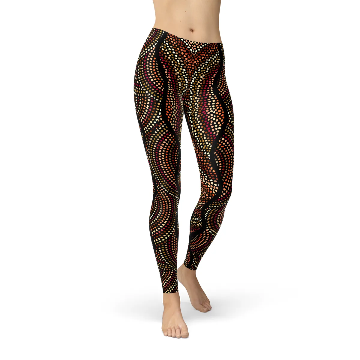 Aboriginal Art Inspired Women's Athletic Leggings with Polka Dot Print