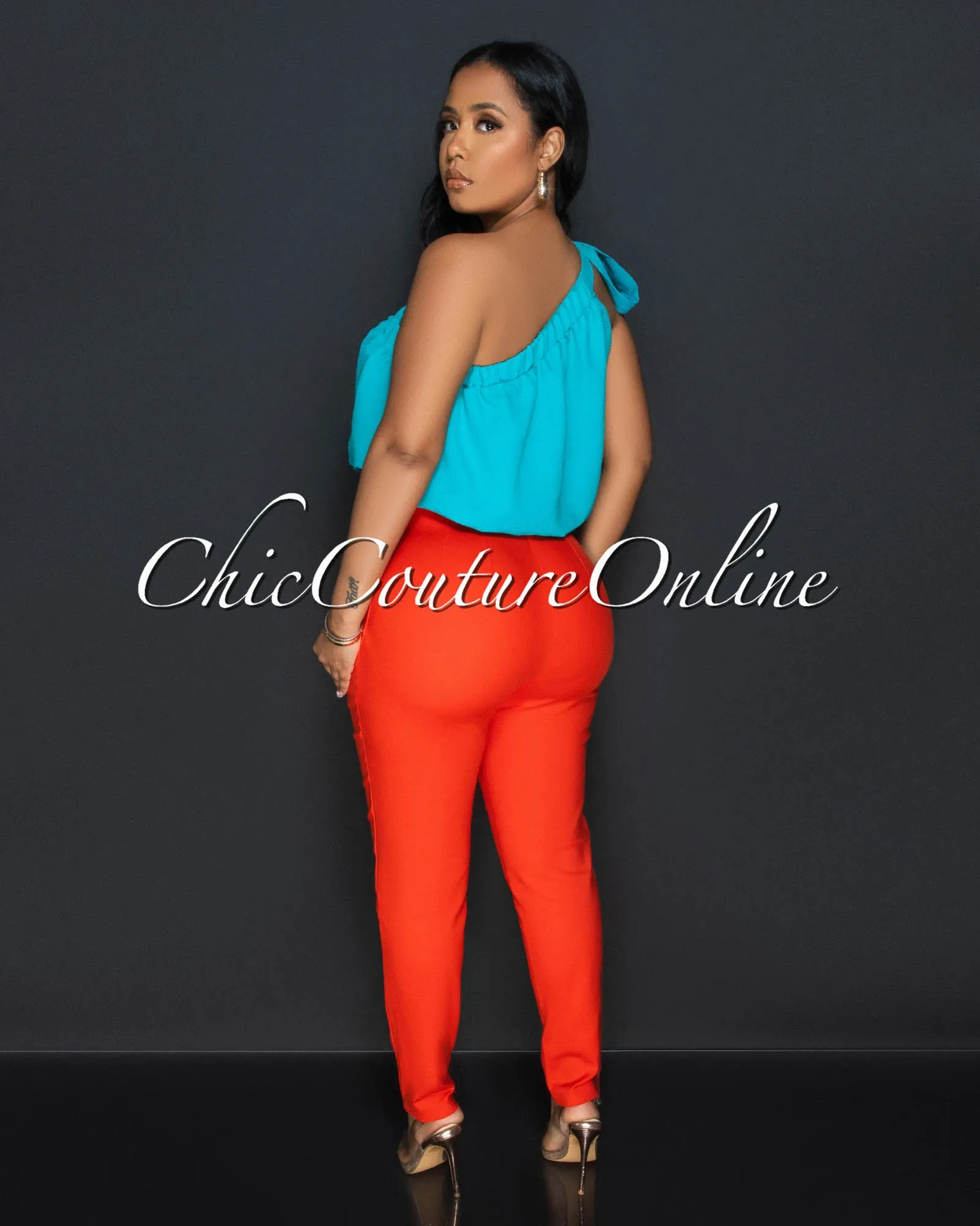 Avril Orange High Waist Skinny Pants