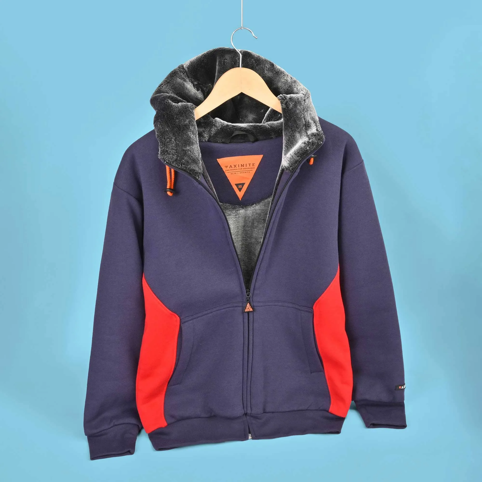 Axinite Men's AX 96 Contrast Panel Fleece Zipper Hoodie.