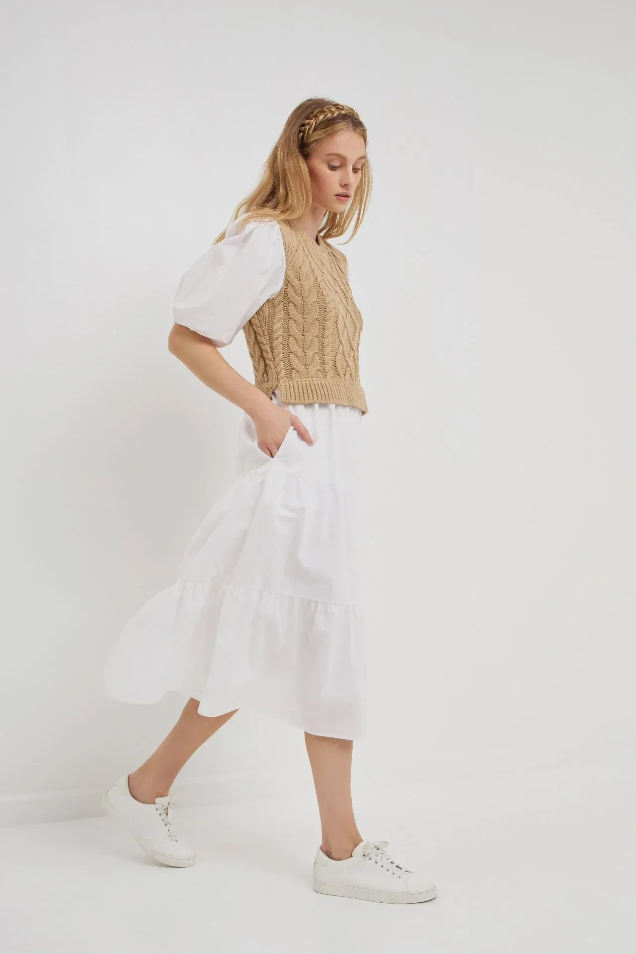 Cable Knit Down Midi Dress