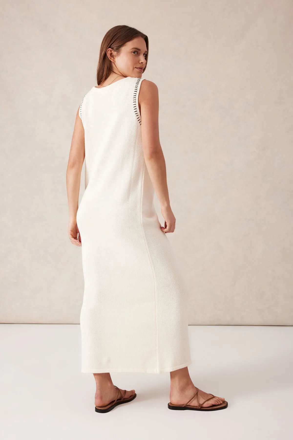 Ceres Life Sleeveless Boat Neck Knit Midi Dress - eggshell