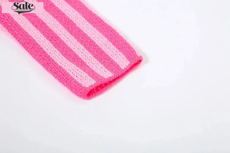 Cut-out Back Pink Striped Knit Mini Dress
