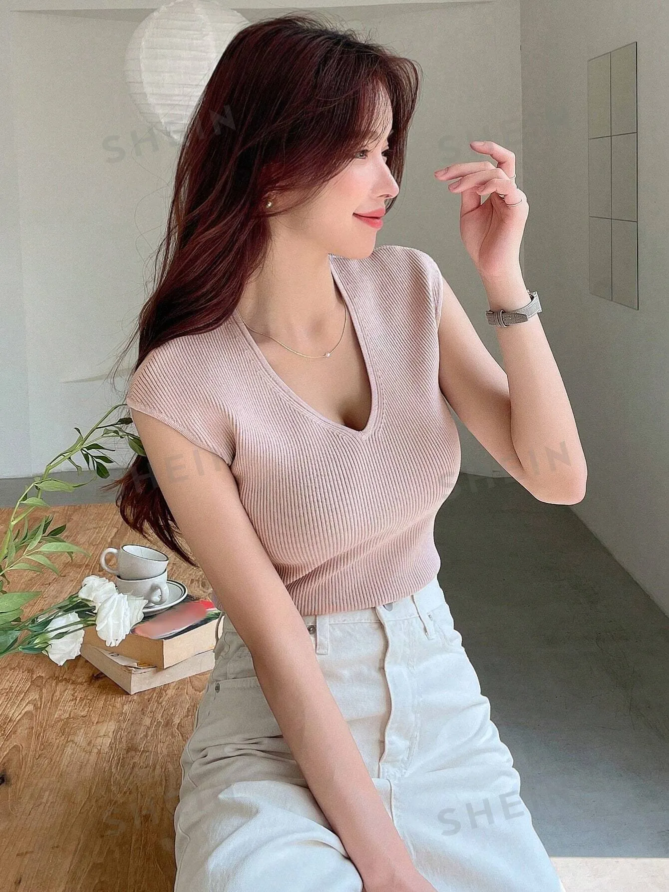 DAZY Solid Ribbed Knit Top