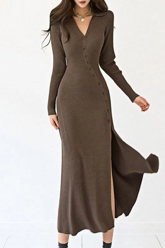 DX880 V neck Sexy Long Slit Dress