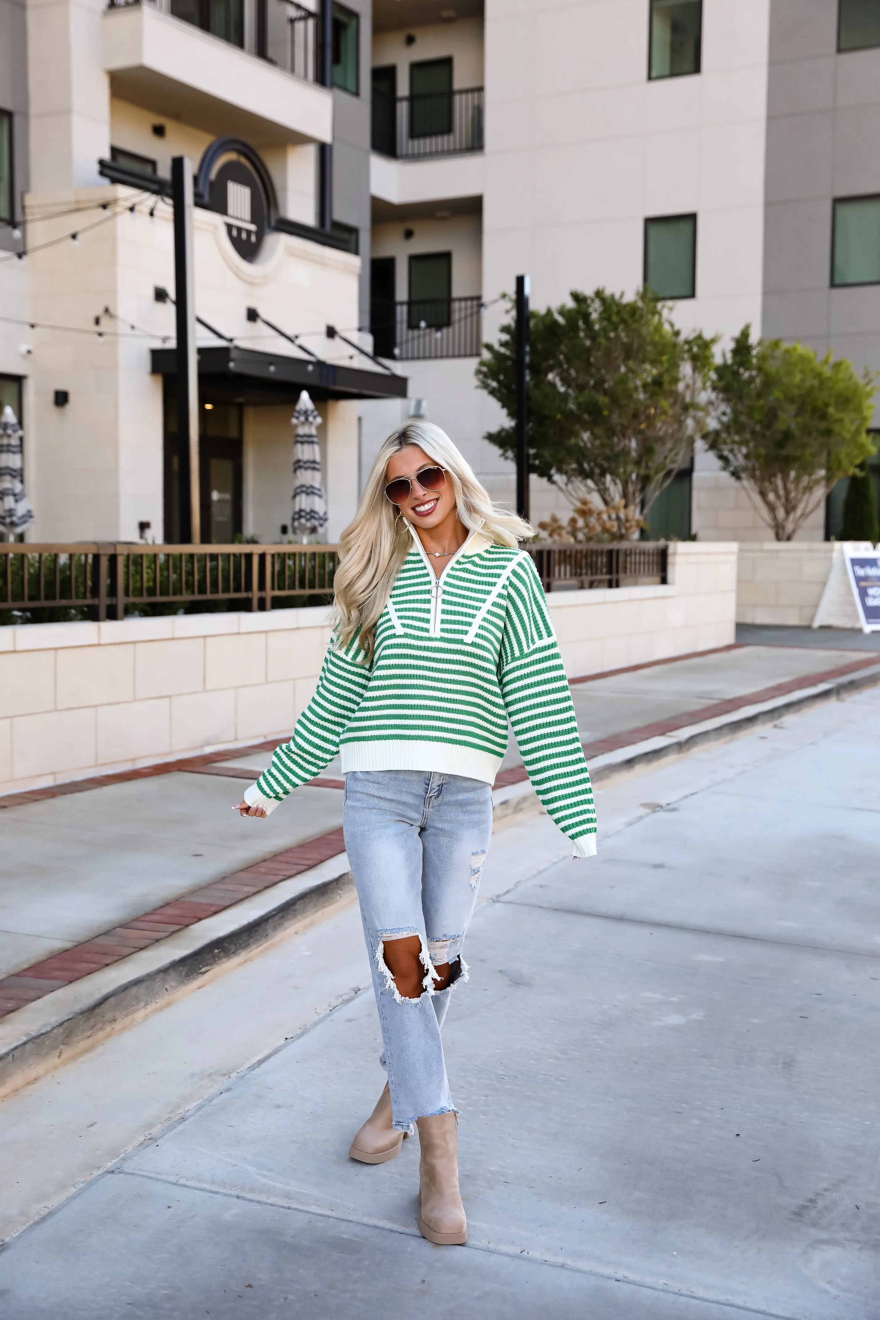FINAL SALE - Beloved Presence Striped Quarter Zip Sweater