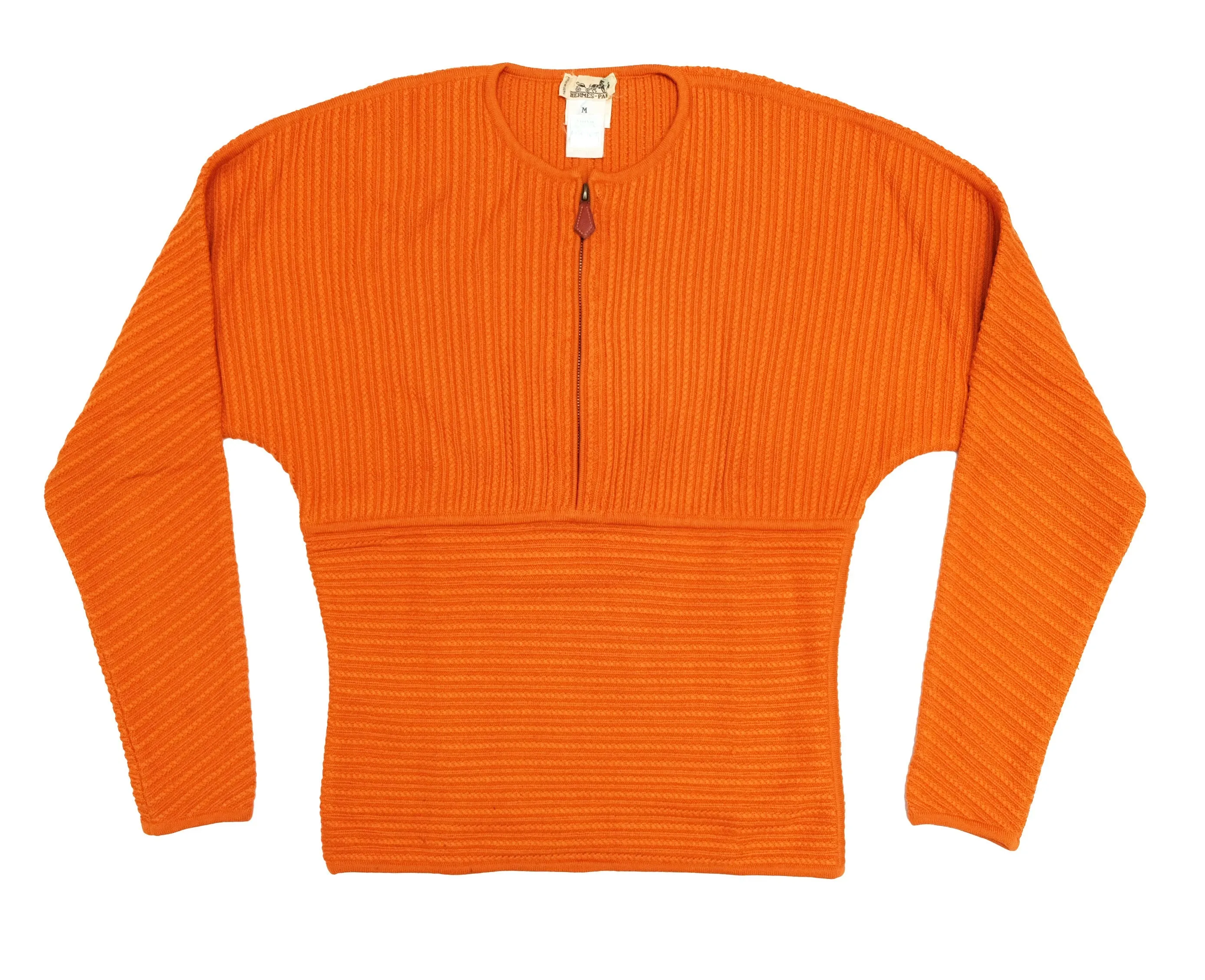 Hermès Vintage Half Zip Knit in Orange Wool & Cashmere Rib, M
