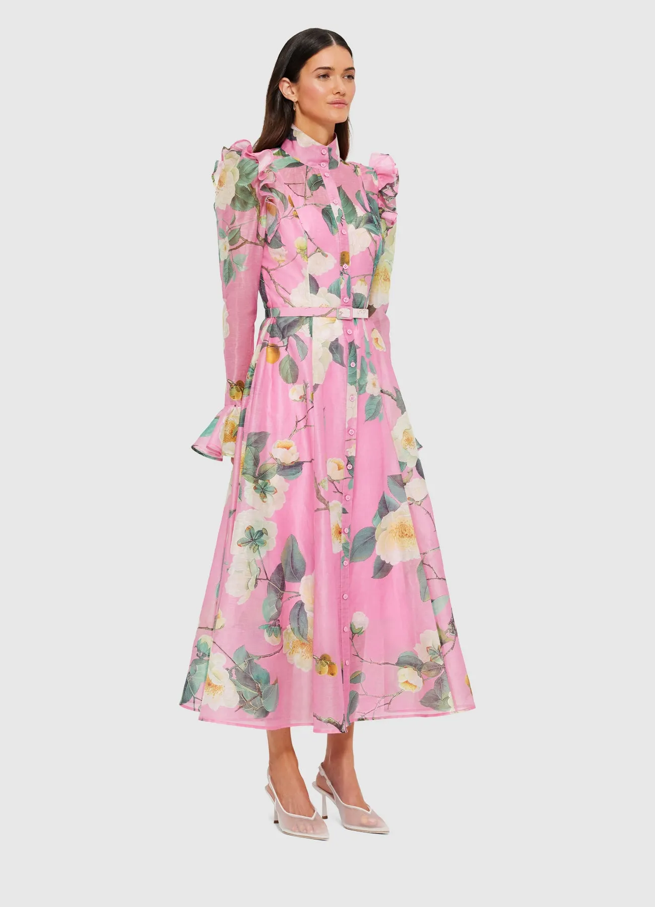 Katrina Butterfly Sleeve Midi Dress - Camelia Print