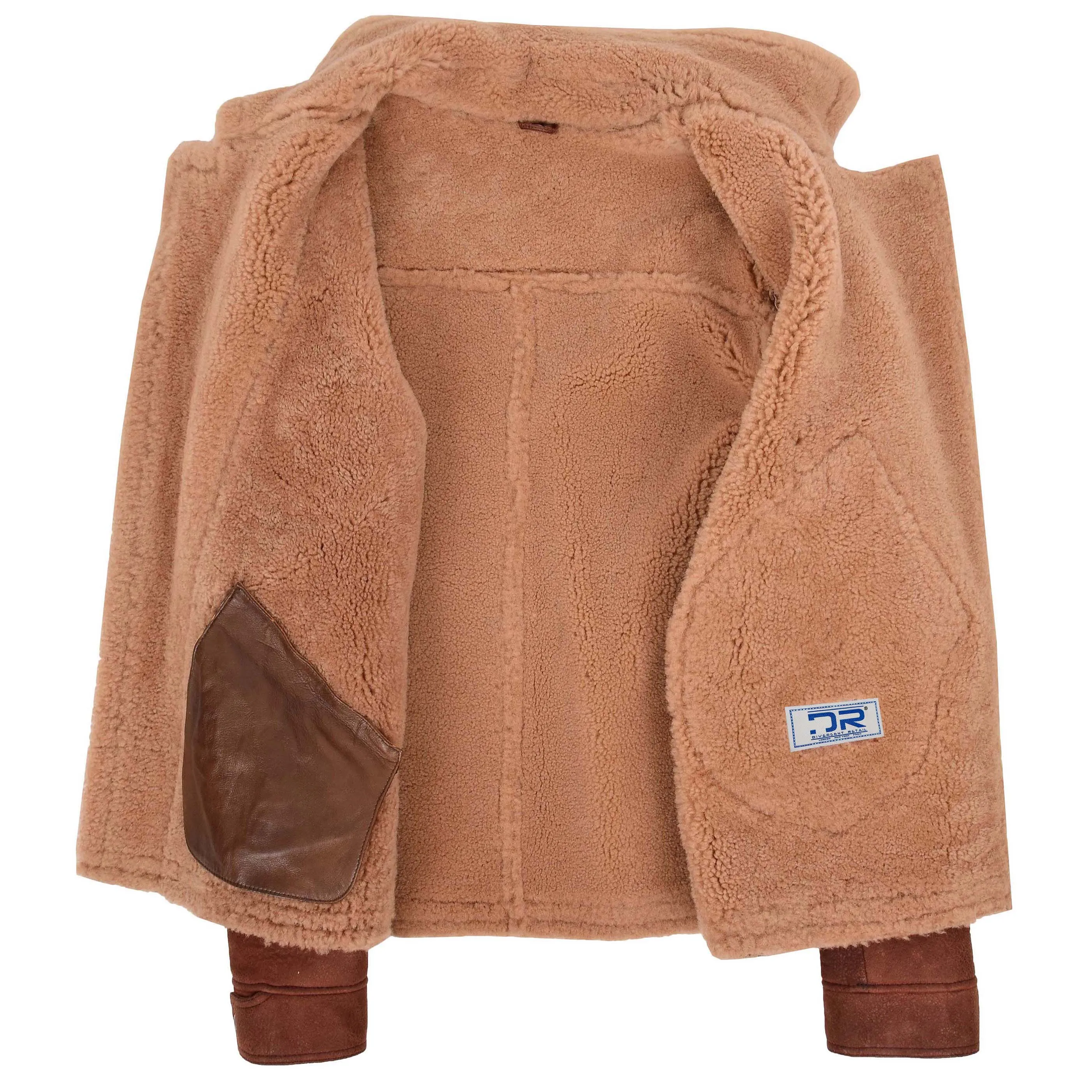 Men's Biker Style Real Sheepskin Cross Zip Aviator Jacket Brown Havard