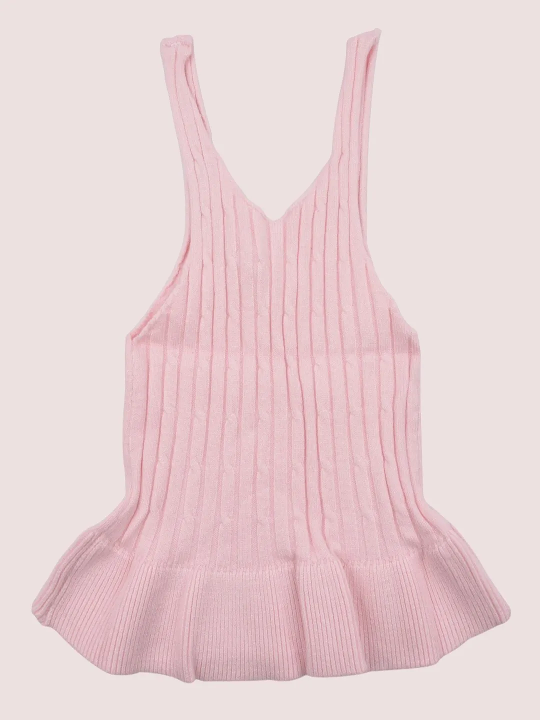 Pink Knitted Sleeveless Ruffled Top with Bow Detail for Girls