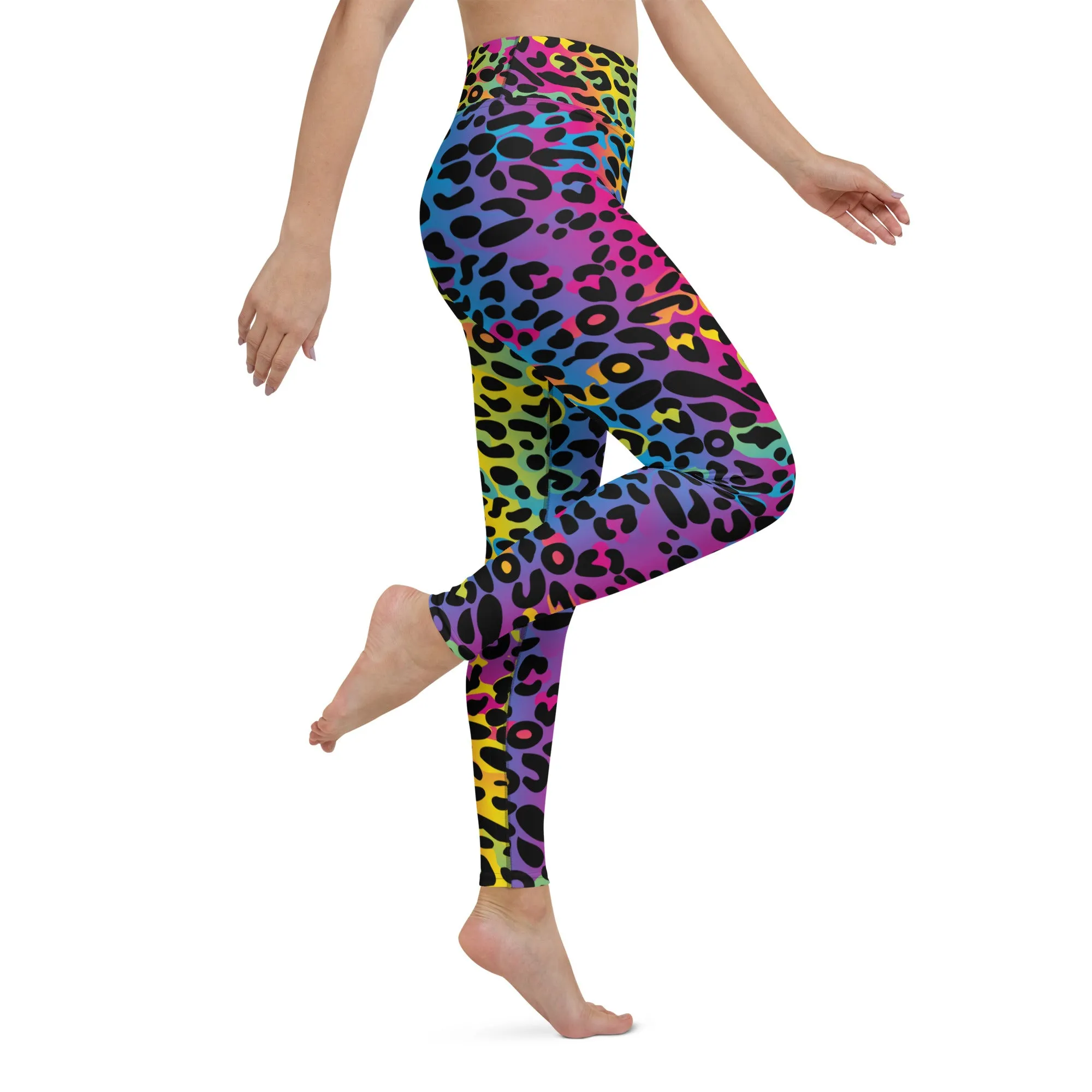 Rainbow Leopard Yoga Leggings Women, Colorful Gradient Animal Print High Waisted Pants Cute Workout Gym Designer Tights