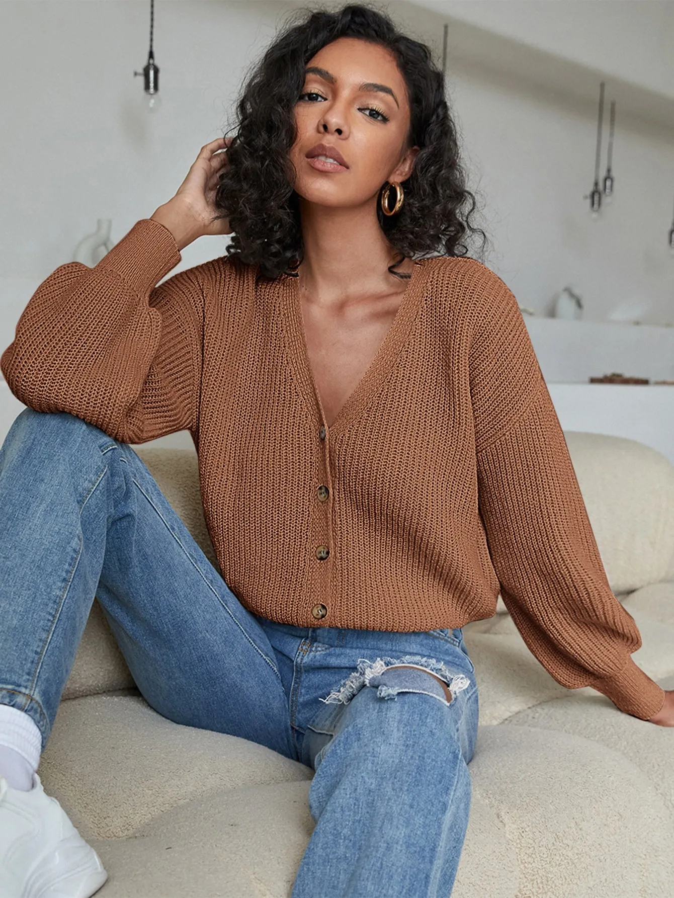 Women's Button Front Drop Shoulder Cardigan